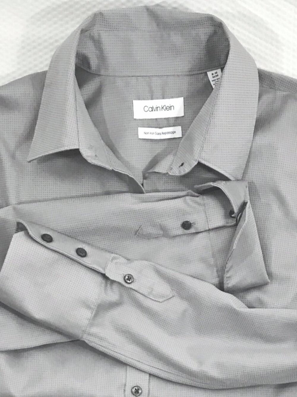 Calvin Klein Grey Blouse Dress Shirt Micro Check M